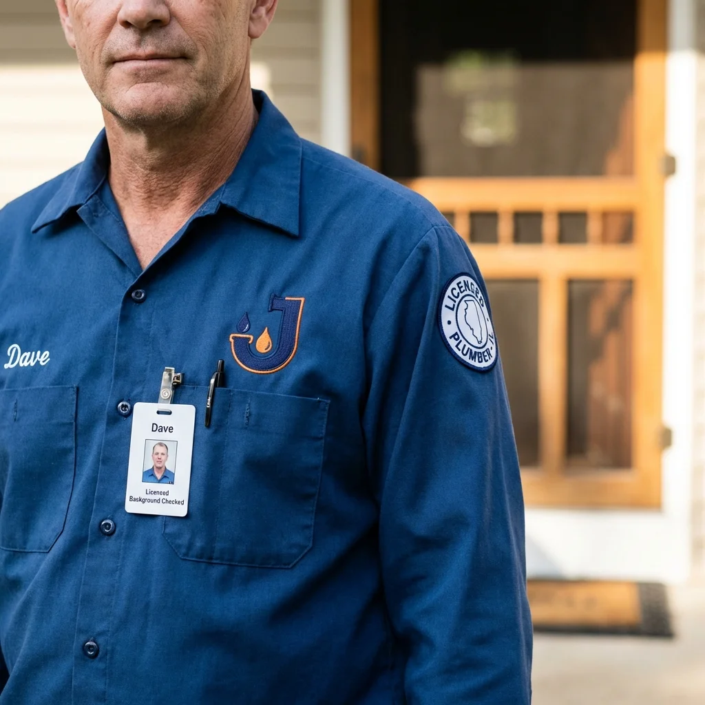 Licensed plumber showing ID badge in Chanhassen, MN