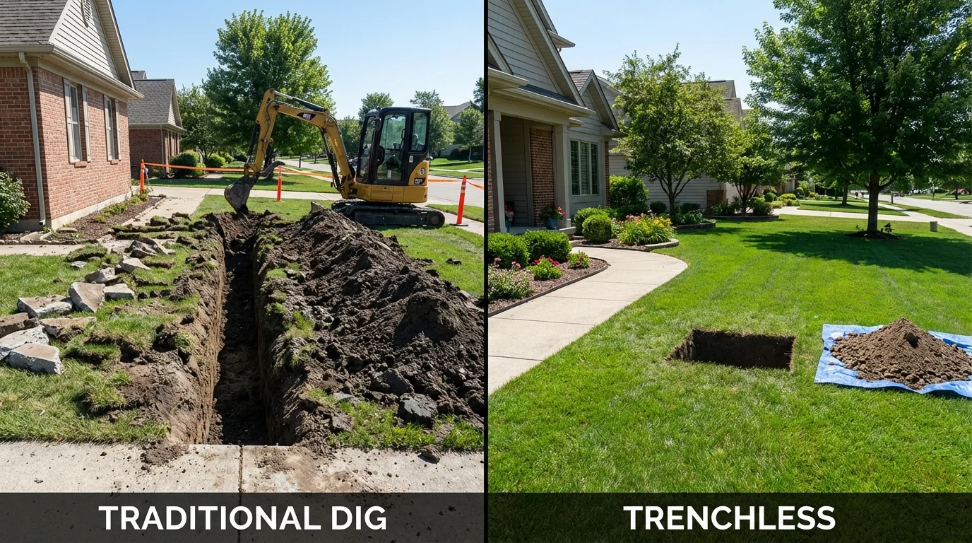 Trenchless sewer repair with minimal yard damage versus traditional excavation in Chanhassen, MN
